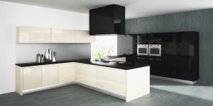 Black and White kitchen design by Lioher using High Gloss